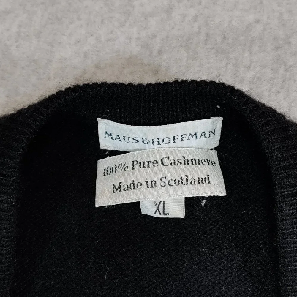 Maus & Hoffman Sweater Mens XL Black Argyle V-Nech Cashmere Pullover Scotland - Picture 3 of 6